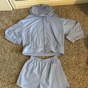 SHEIN Light Blue Hoodie and Shorts Set